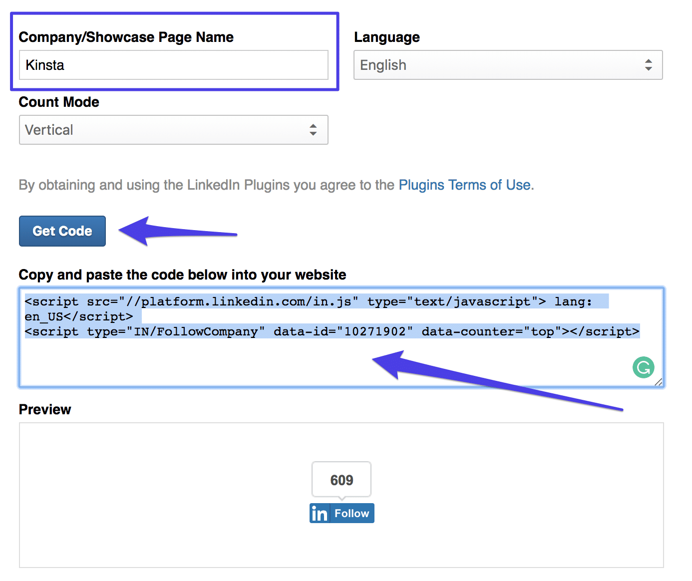 Code de page de la société/vitrine