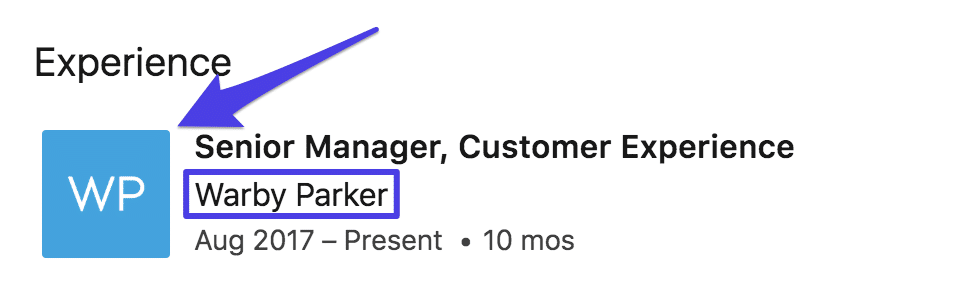 Expérience du profil de page LinkedIn