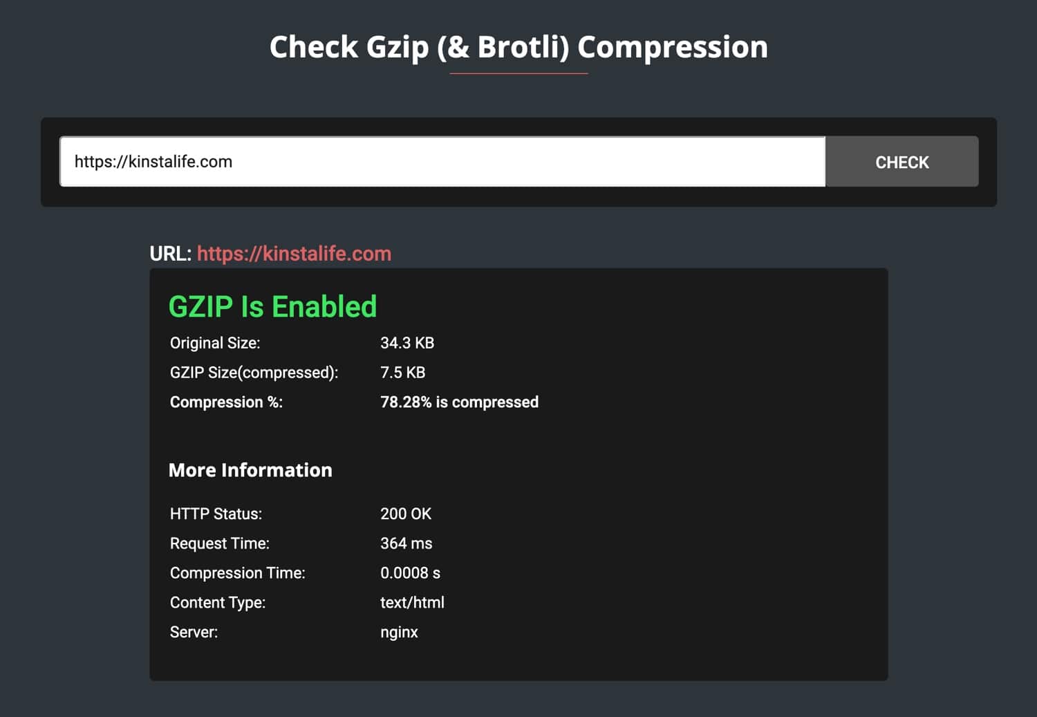 Vérifier la compression GZIP