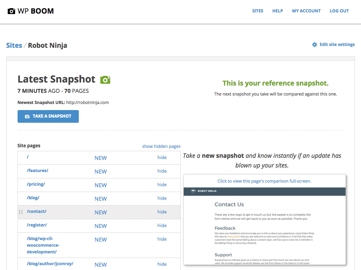 Dernier snapshot WP Boom