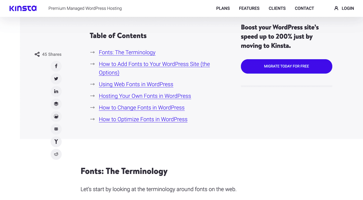 Liens d'ancrage dans un article du blog Kinsta