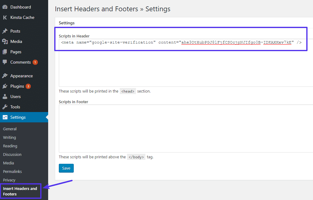 Ajout d’une balise meta HTML pour l’extension Insert Headers and Footers
