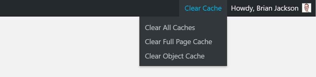 Clear cache dans WordPress toolbar