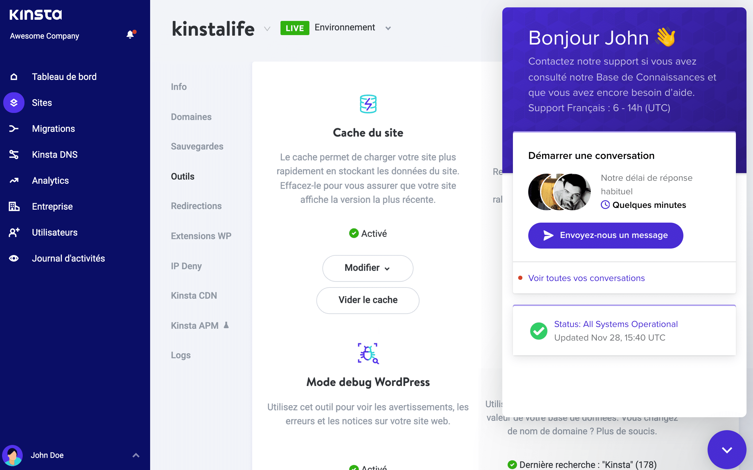 Contacter le support Kinsta