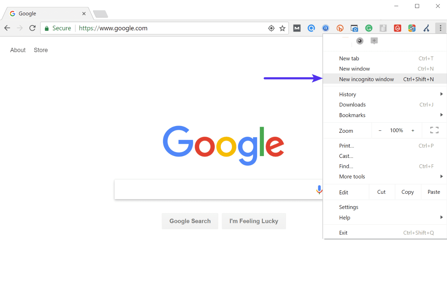 Ouvrir Chrome en navigation privée