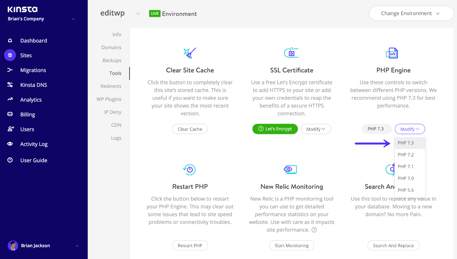 Changer la version de PHP