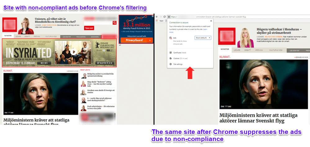 Chrome bloquant les publicités