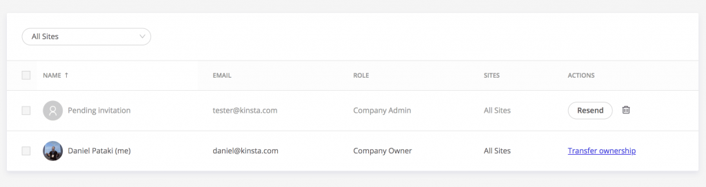 Invitation en attente de l'invitation dans MyKinsta