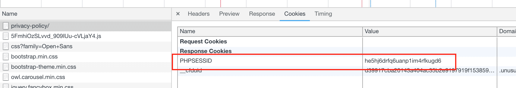 Cookie HTTP PHPSESSID