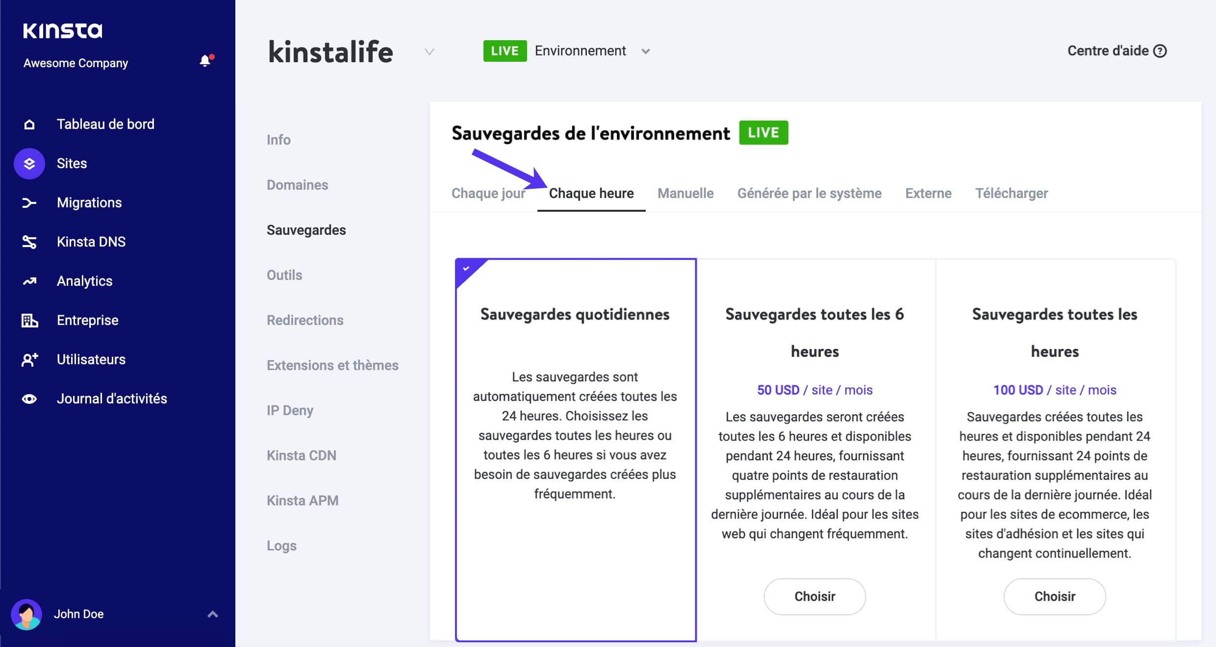 Sauvegardes toutes les heures de WordPress