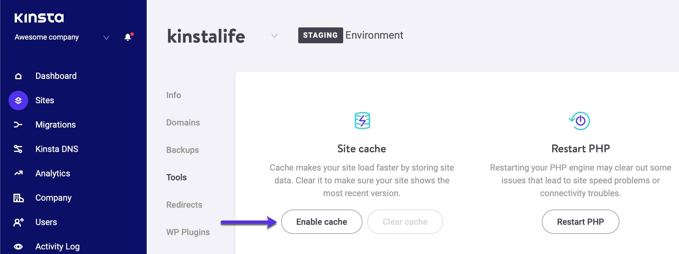 Permettre la mise en cache pour un environnement de staging