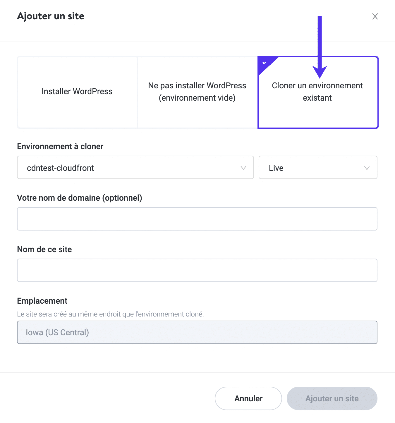Cloner un environnement Kinsta existant sur un nouveau site.