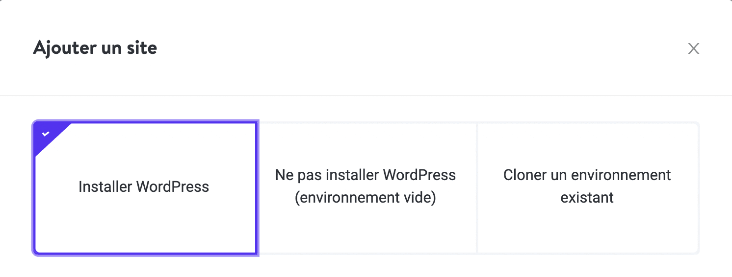 Sélectionnez le type de site que vous souhaitez créer chez Kinsta.