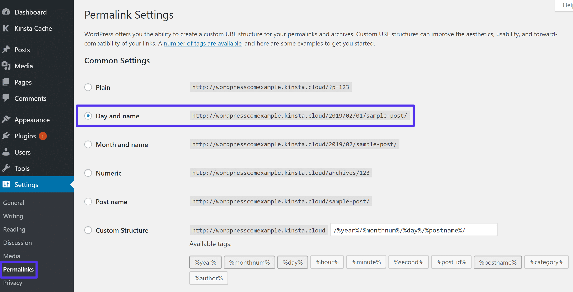 Configurez votre structure de permaliens pour qu'elle corresponde à celle de WordPress.com