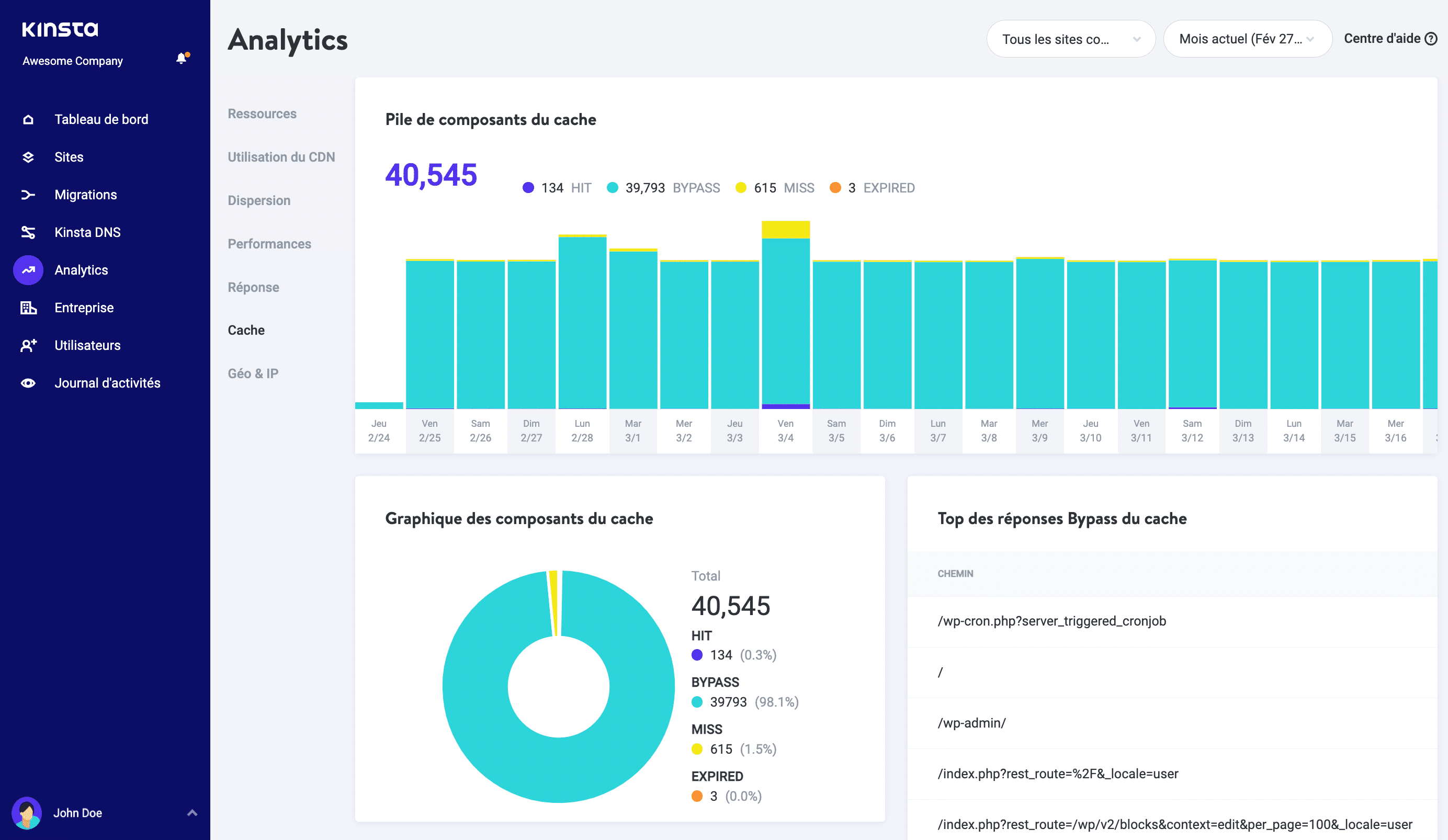 Analyse du cache de MyKinsta.