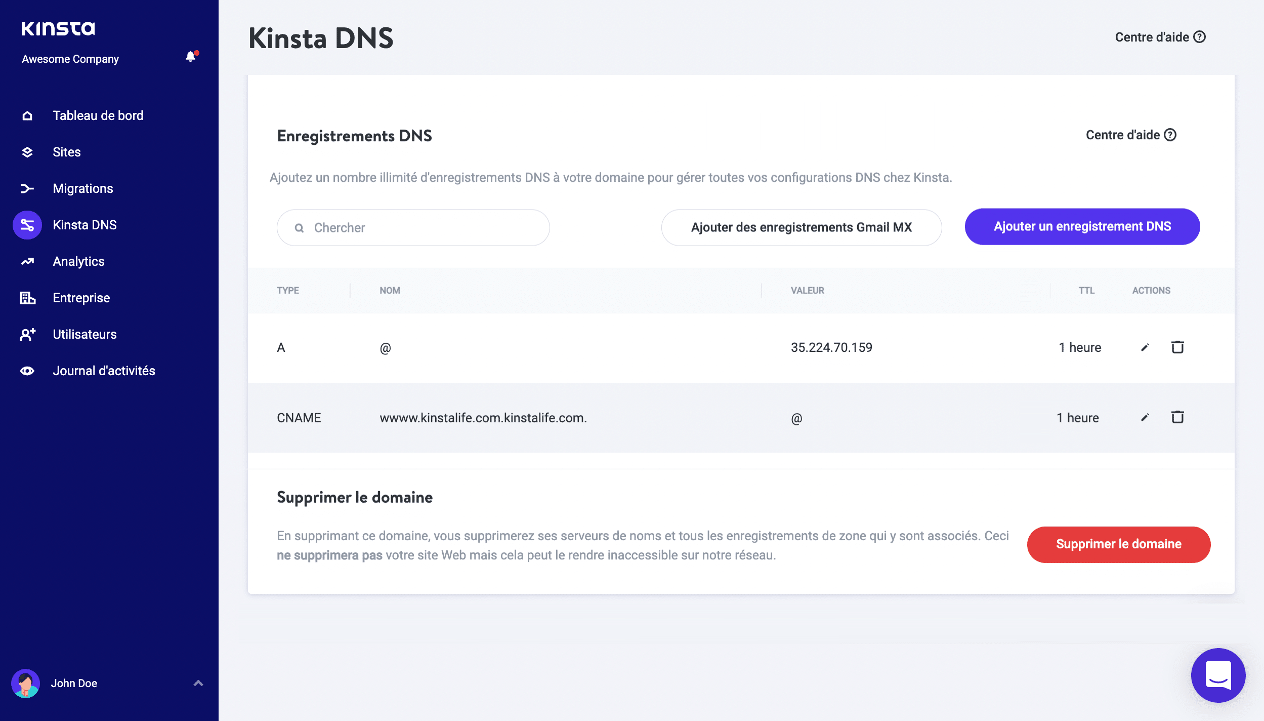 Modifier les enregistrements DNS.