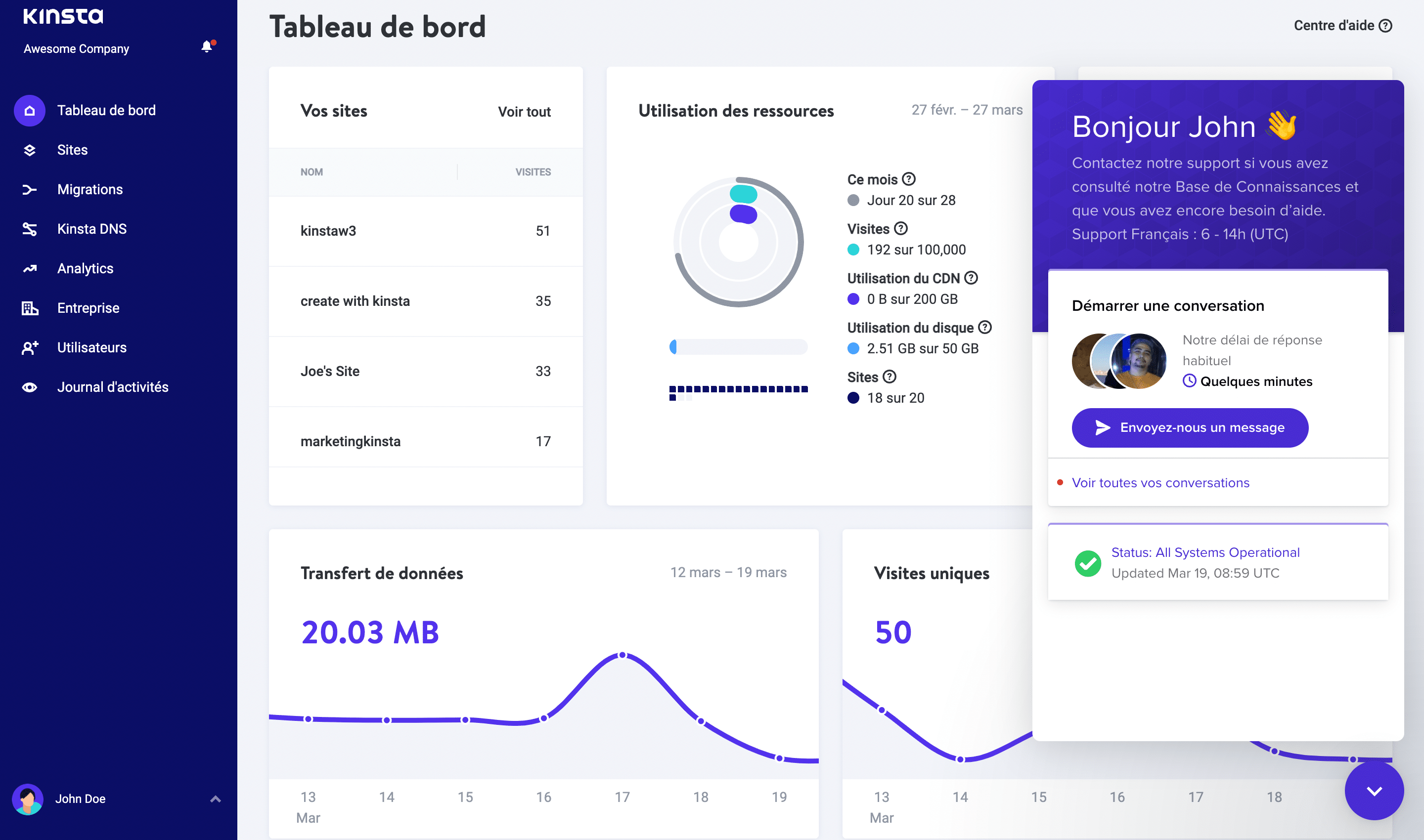 L’équipe de support de Kinsta est disponible 24/7.