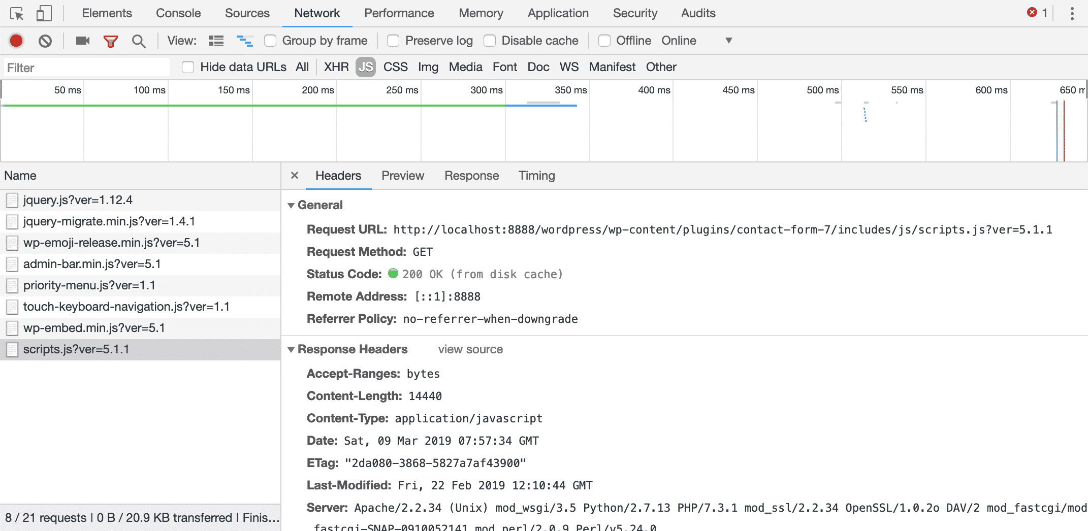 Le panneau Chrome DevTools Network