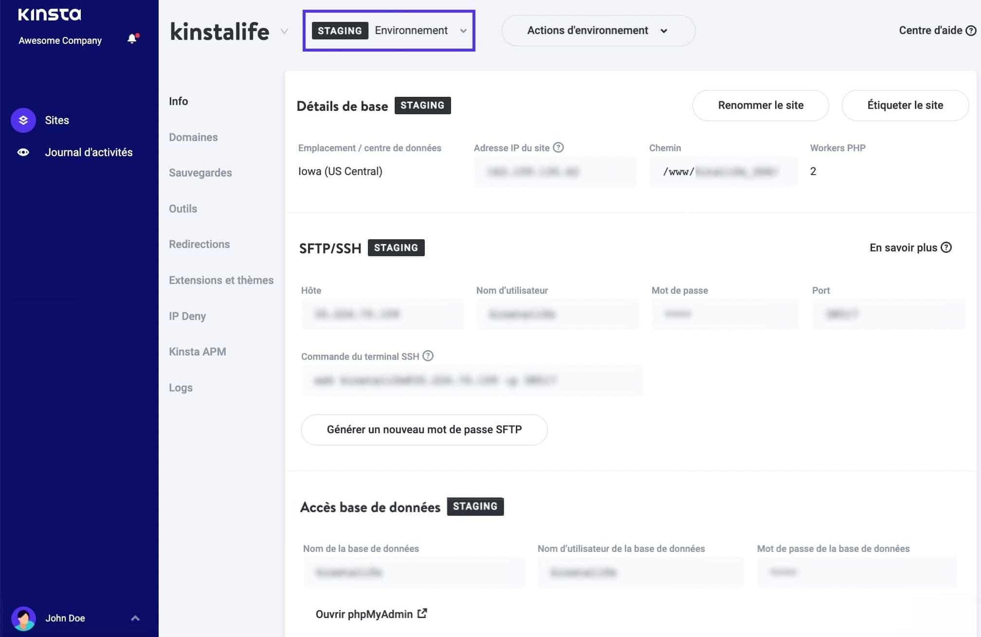 Les développeurs de sites peuvent accéder à l’environnement de staging pour le site attribué