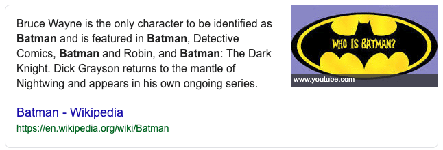 Batman dans la Featured Snippet