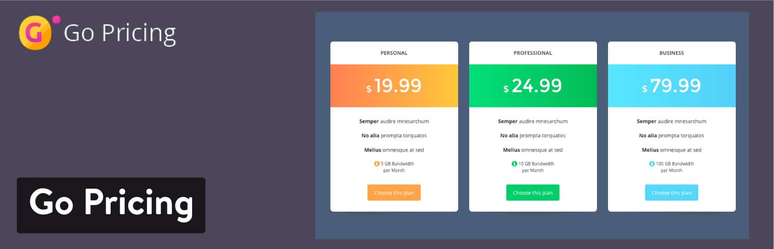 Go Pricing – Tableaux de prix responsives WordPress