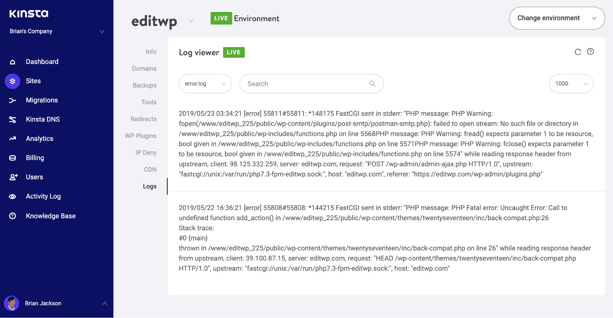 Logs du serveur