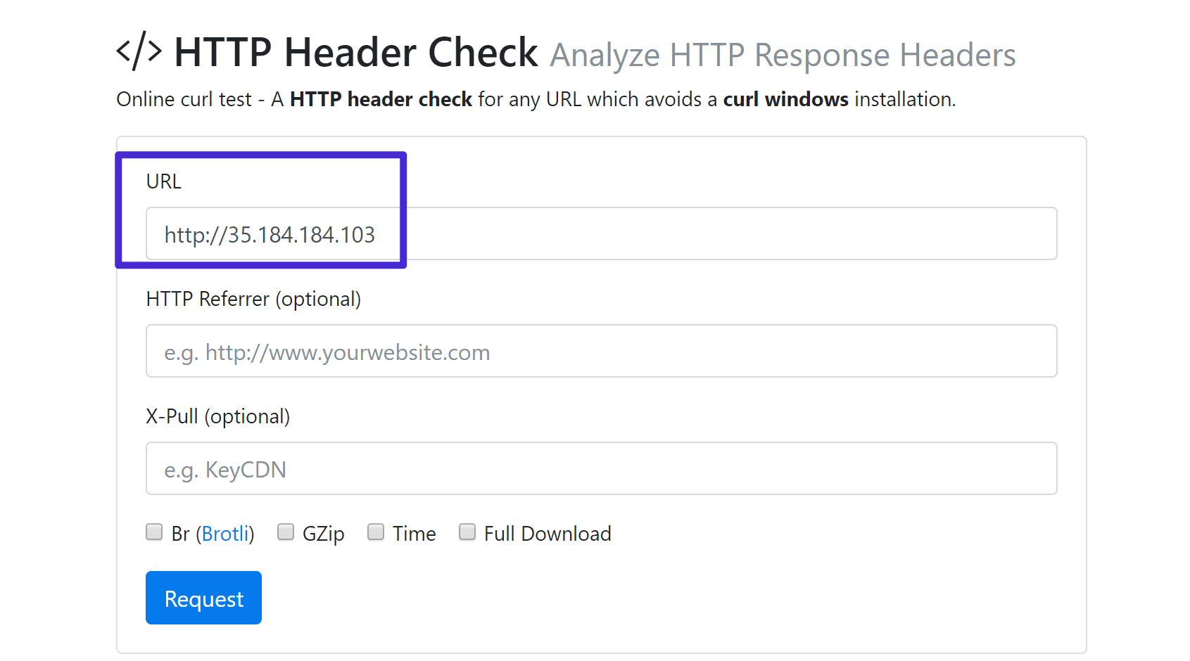 L'outil de vérification de l'en-tête KeyCDN