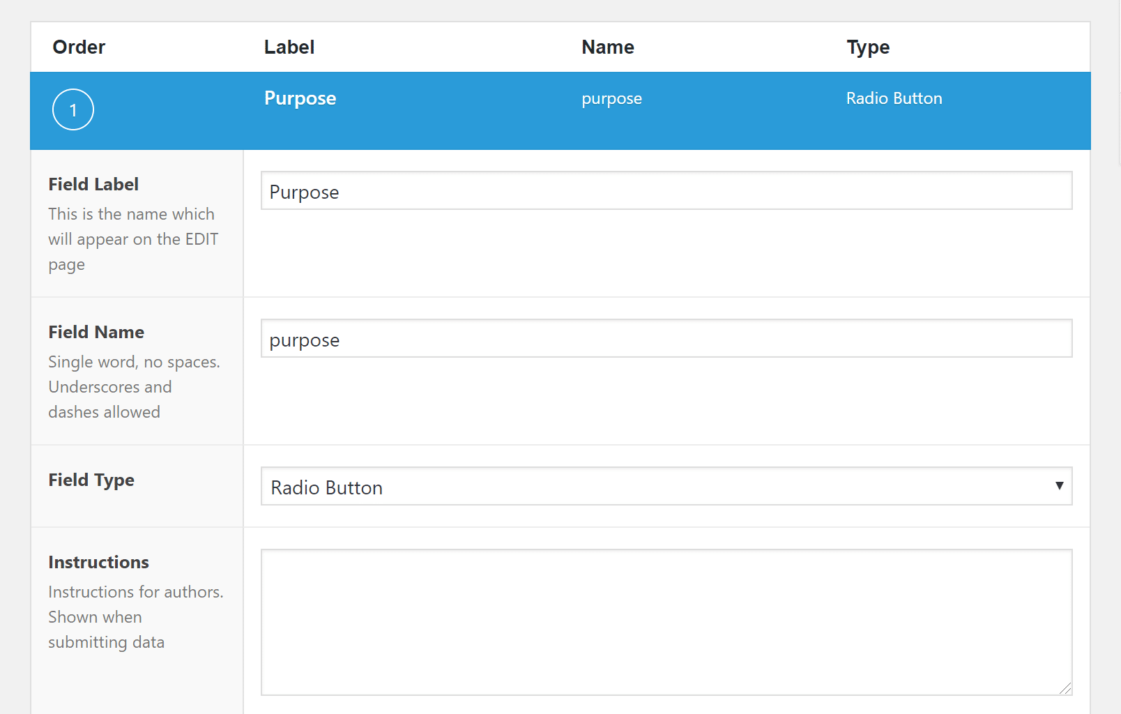 Configuration d'un champ