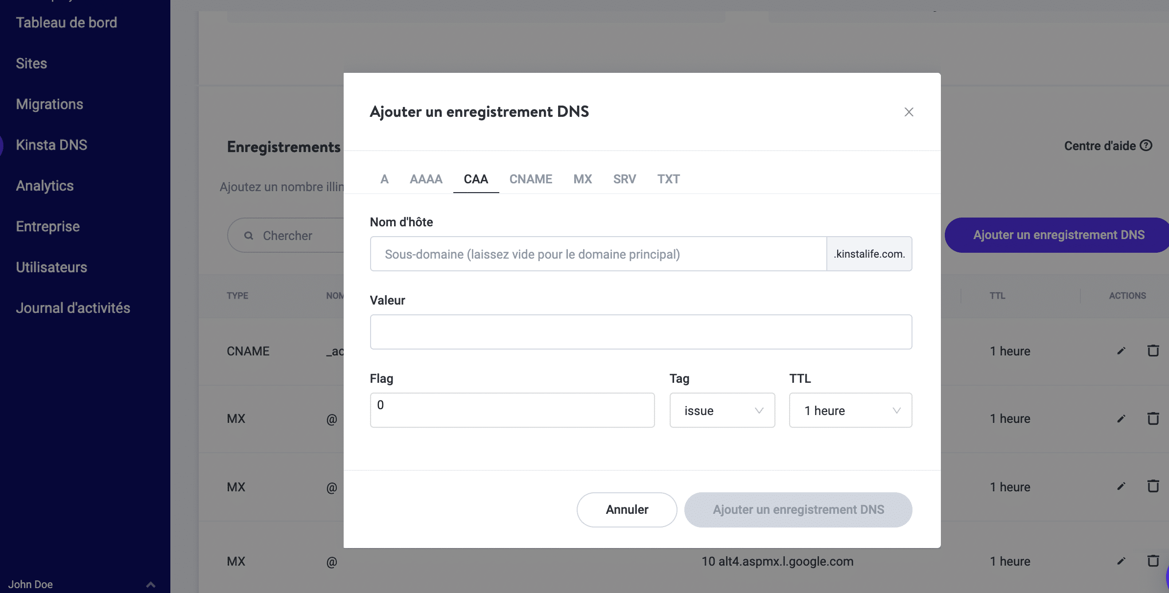 CAA DNS record