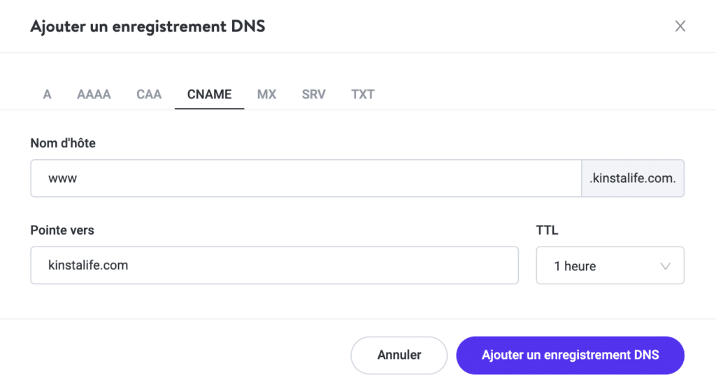 Ajouter un enregistrement CNAME