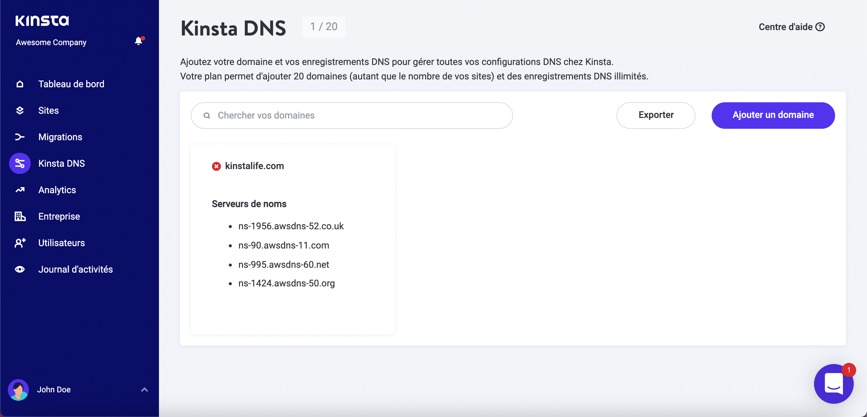 Kinsta DNS - Amazon Route 53