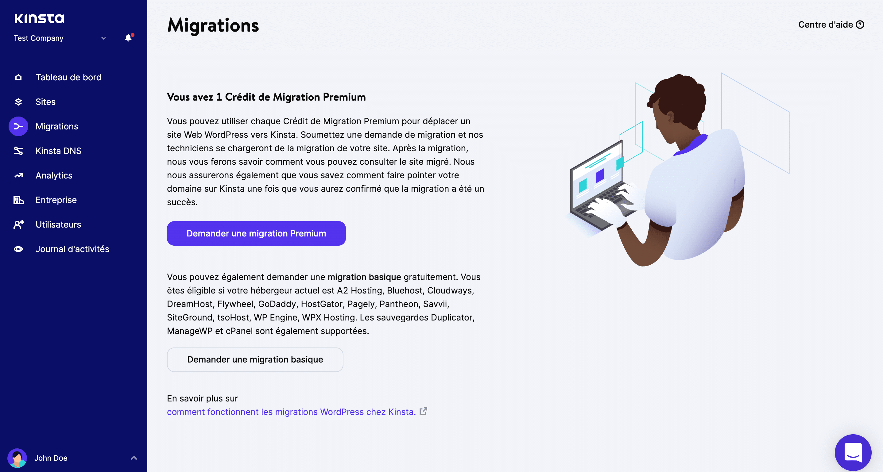 Migrations gratuites MyKinsta