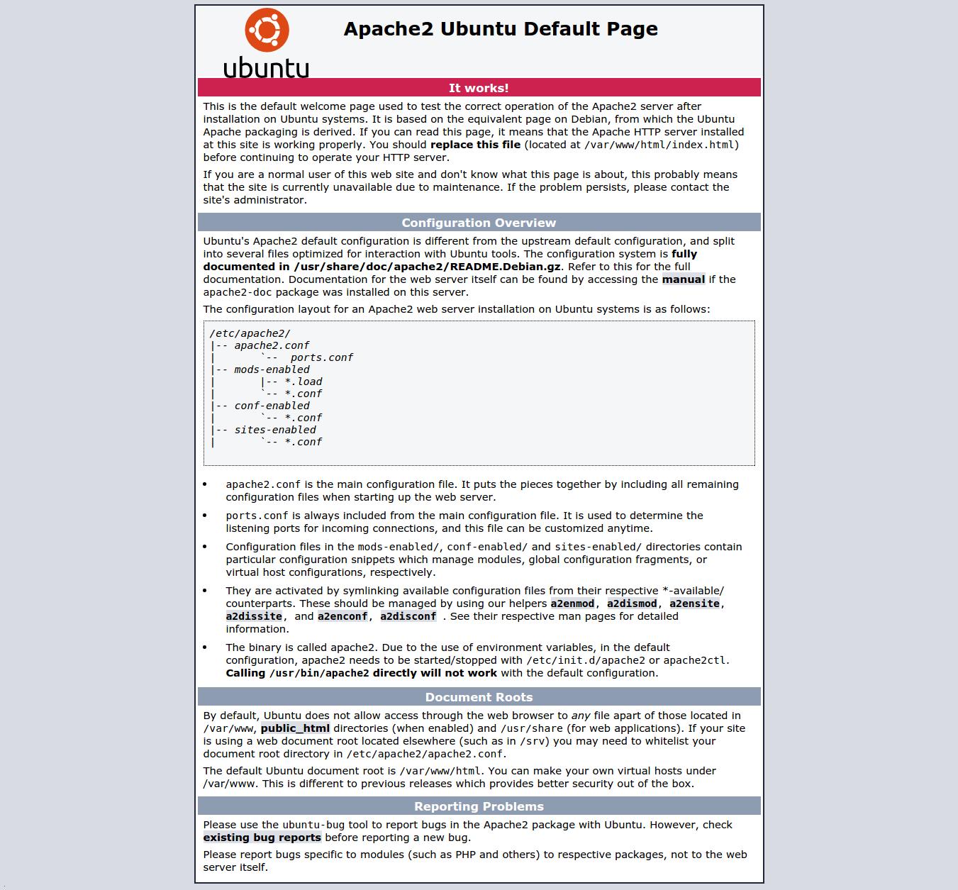 Page par défaut d'Ubuntu