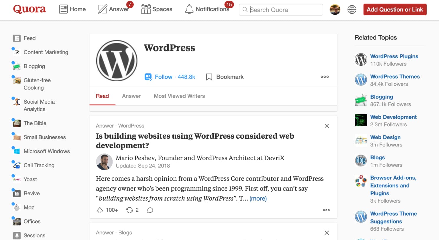 Support WordPress sur Quora