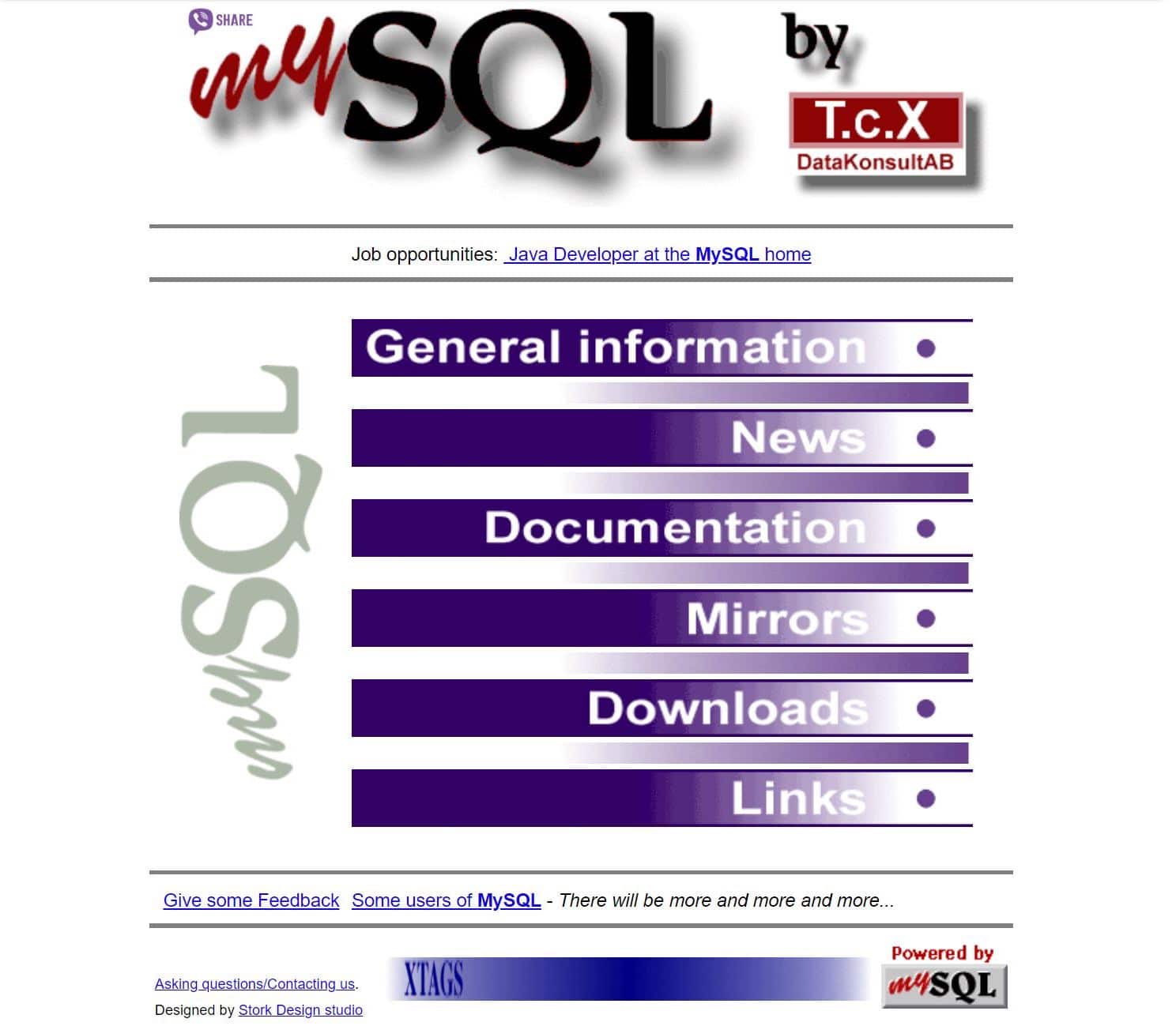 Ancienne page MySQL de 1998