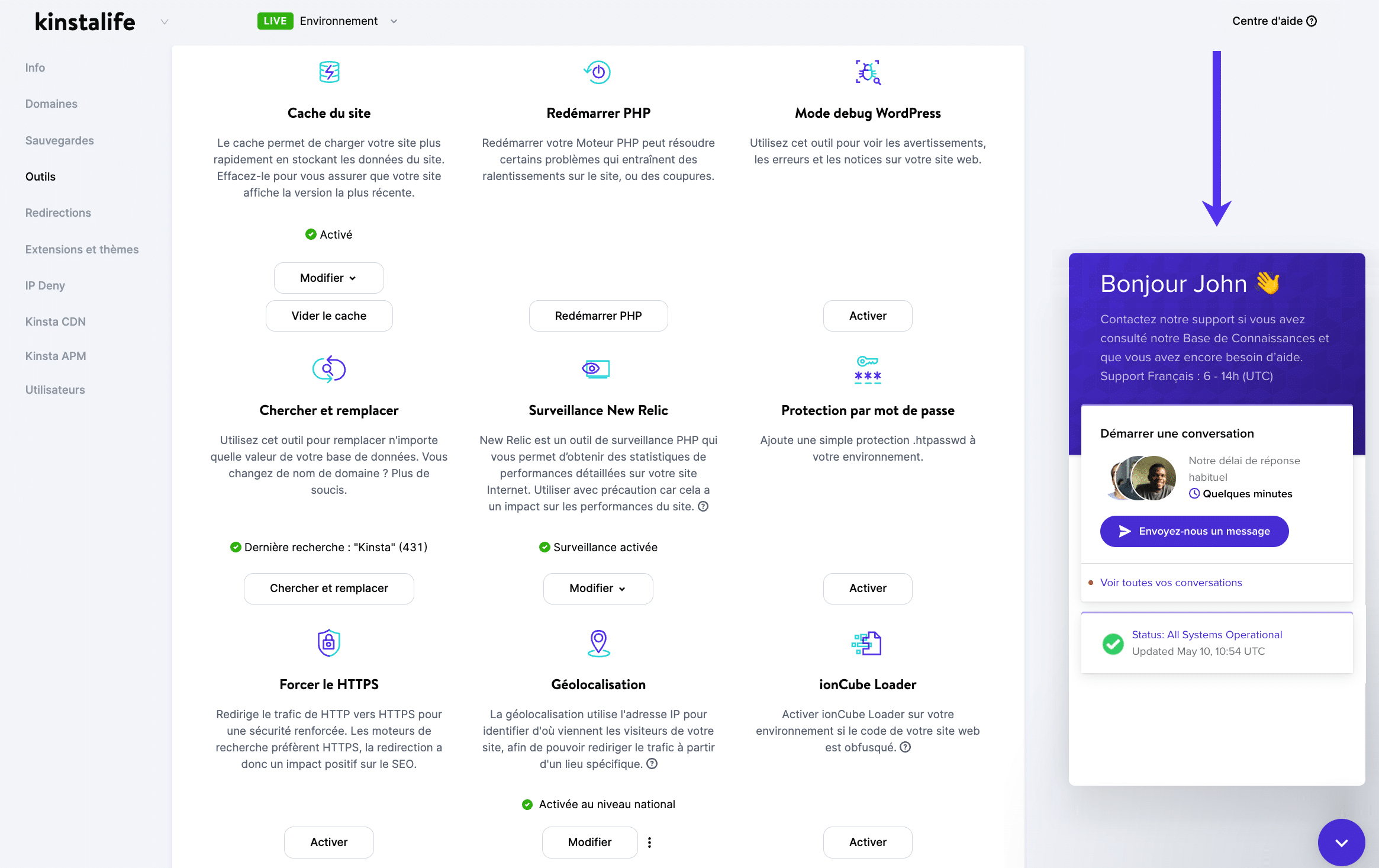 Comment obtenir de l’aide via le tableau de bord MyKinsta