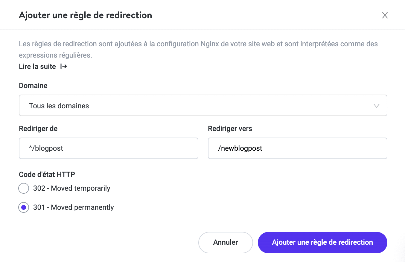 L’outil Kinsta Redirection