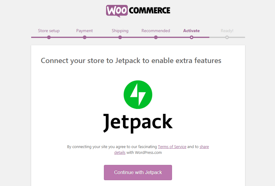 La page d'activation de WooCommerce