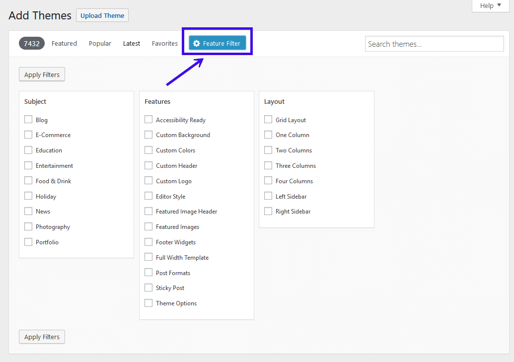 Filtre de fonctionnalités