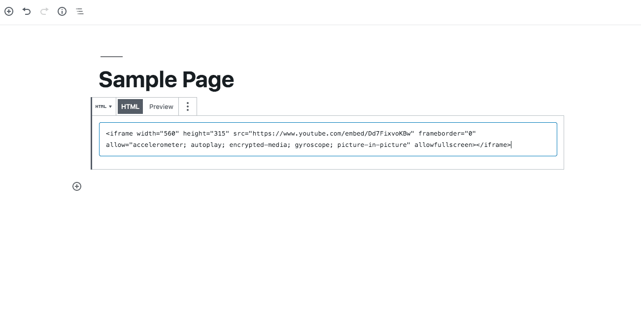 Intégration d'iframe en tant que bloc HTML personnalisé