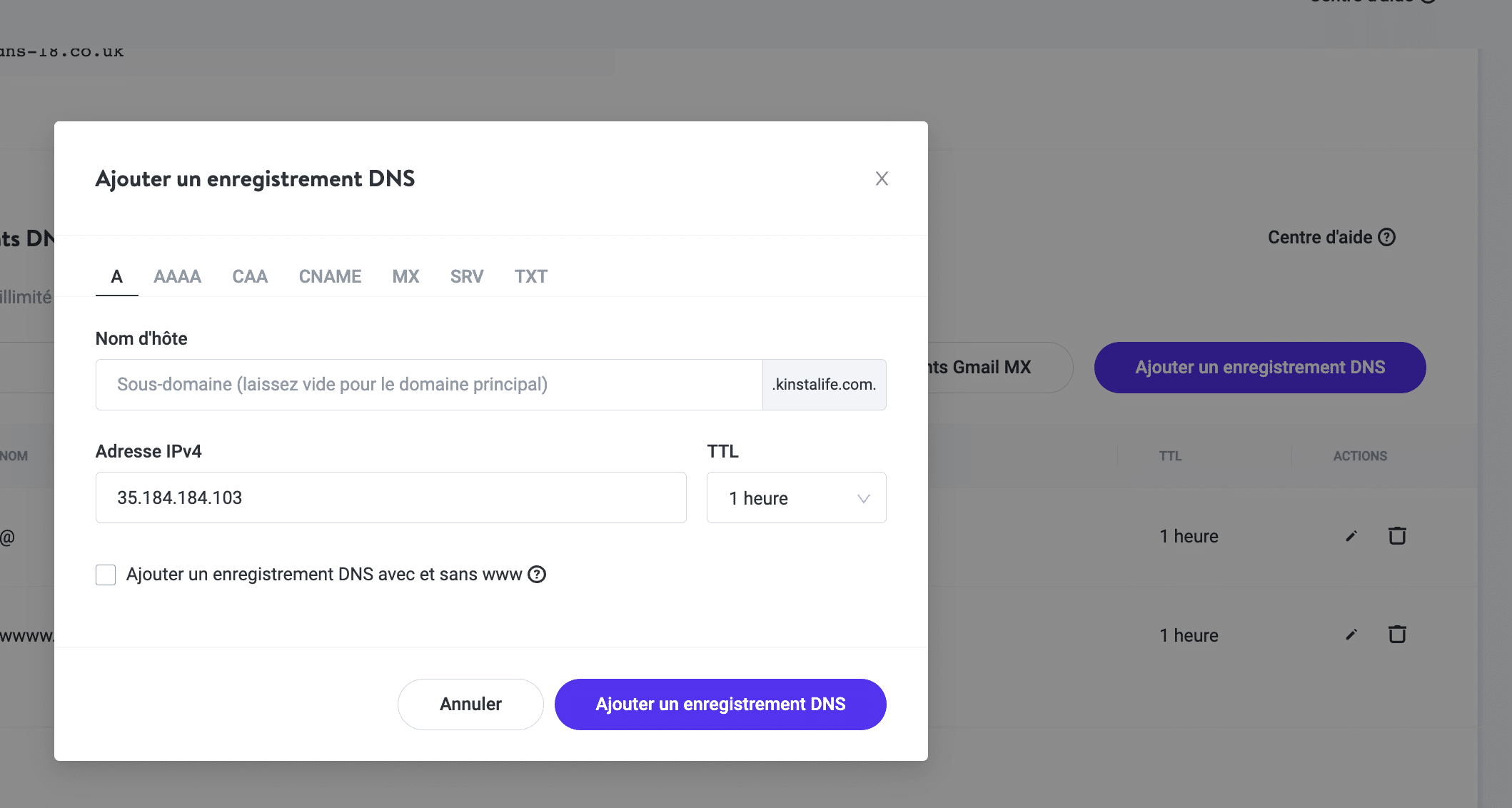 Comment ajouter un sous-domaine dans Kinsta DNS