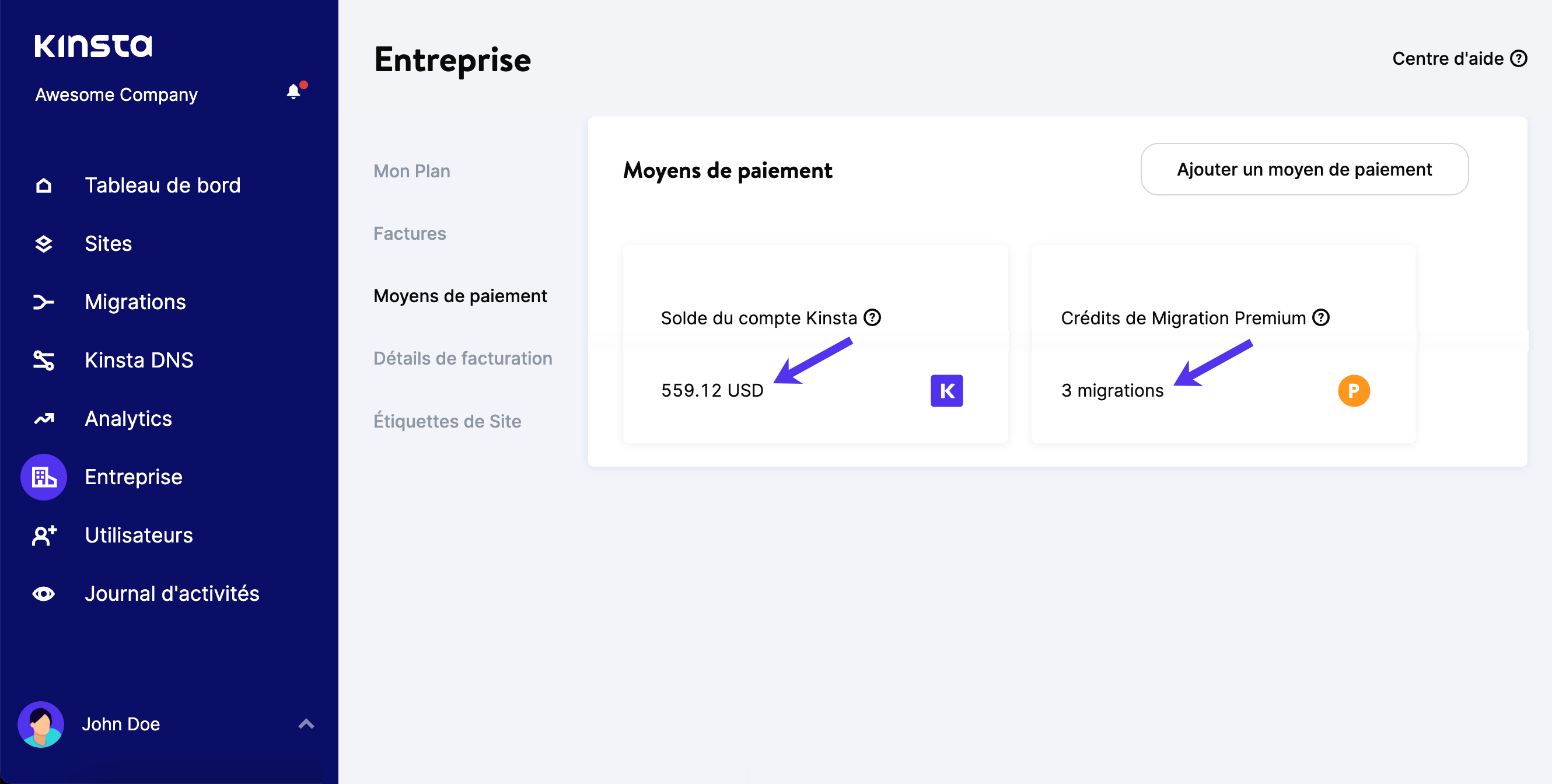 Nouvelle interface utilisateur sur la page des moyens de paiement