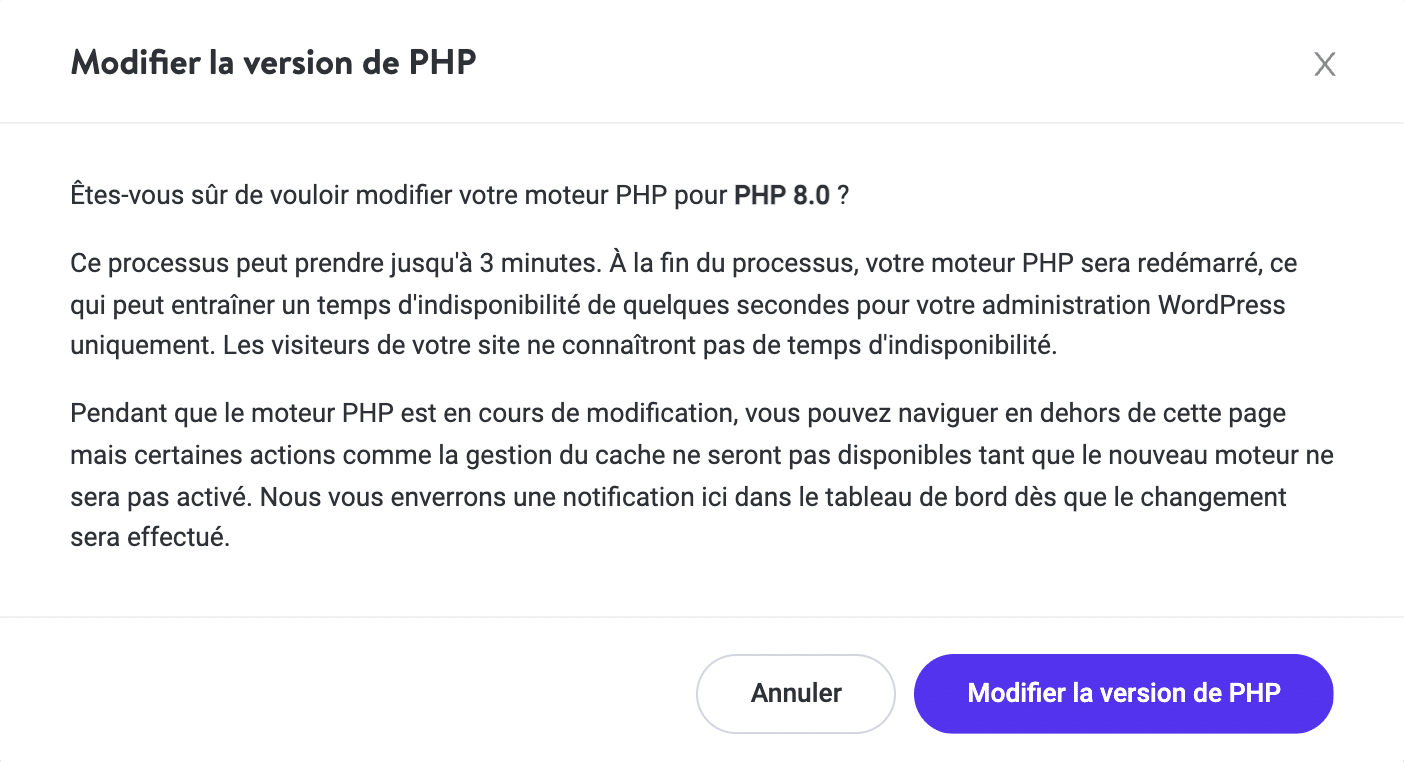 Modification du changement de version de PHP.