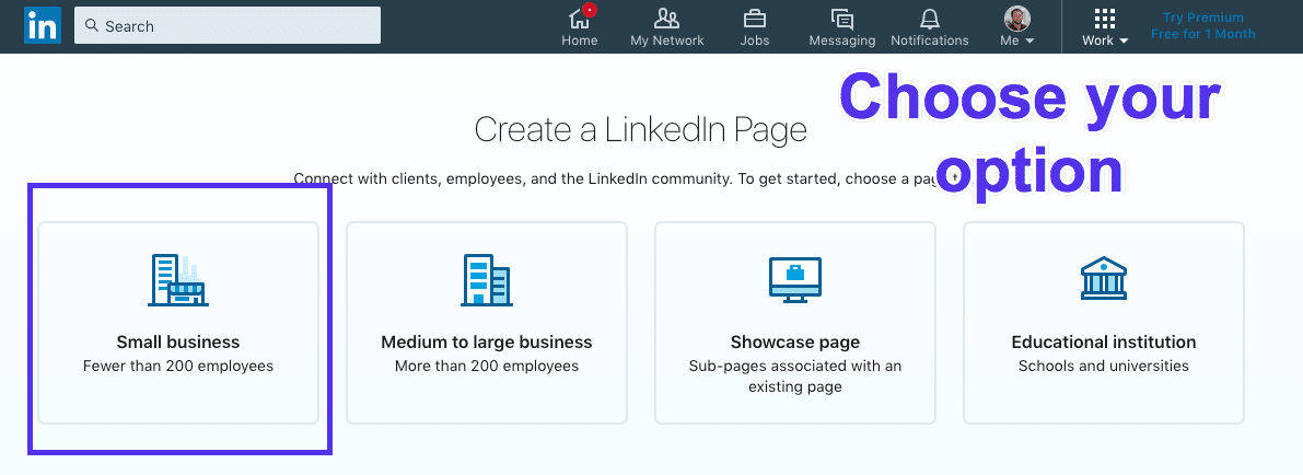 Types de pages LinkedIn