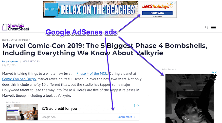 Exemples Google AdSense