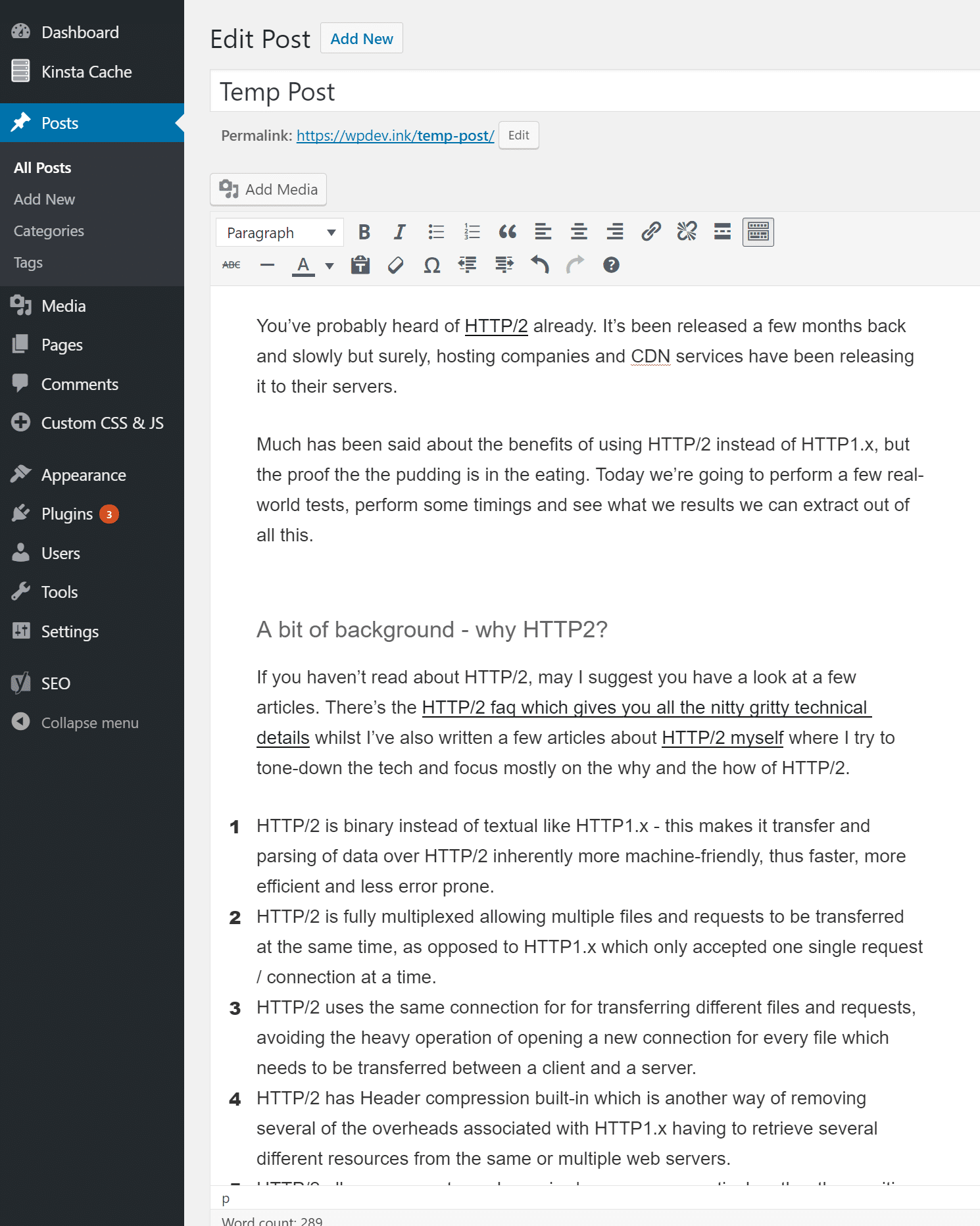 Brouillon temporaire dans WordPress - Plus de sauts de ligne