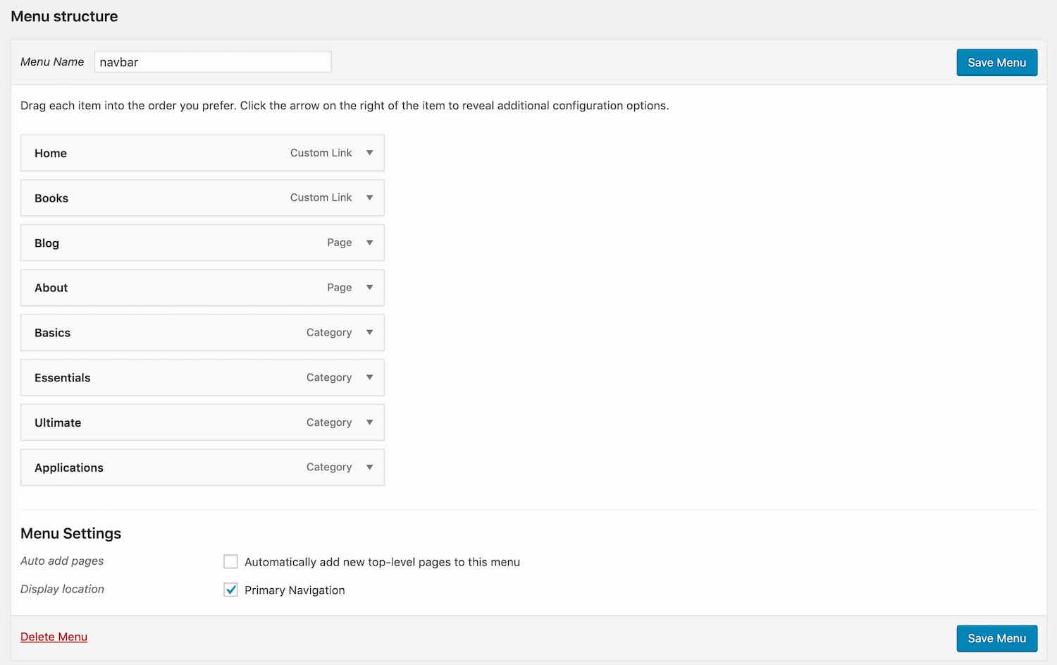 Emplacement du menu de navigation