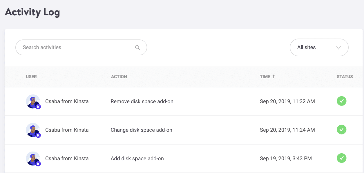 Modifications apportées à l'extension d'espace disque dans le journal d'activité
