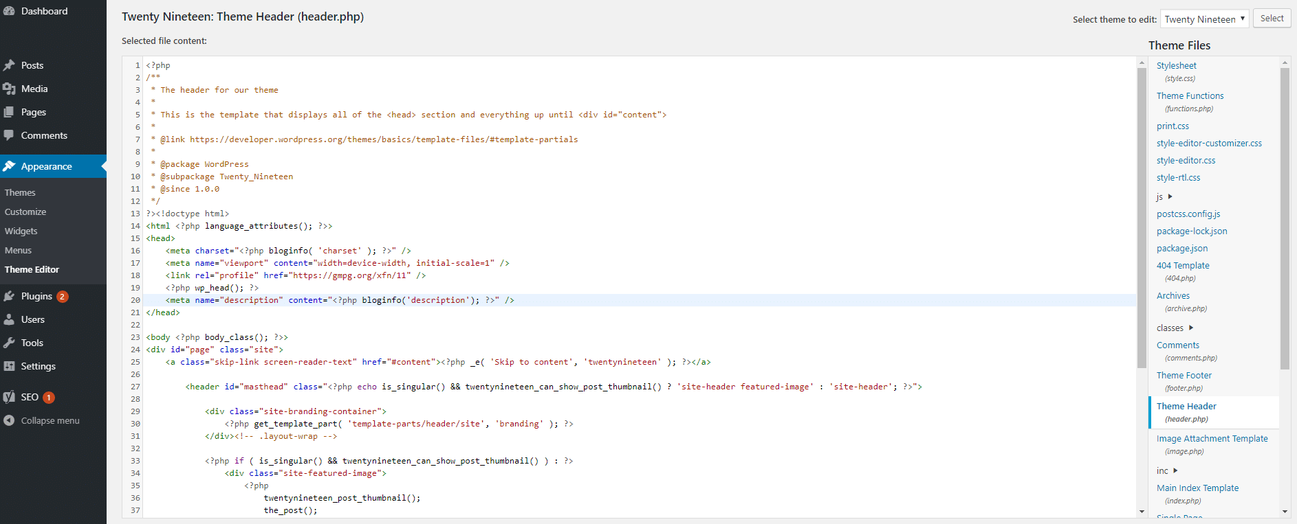 Modification des fichiers de votre thème pour ajouter une méta-description