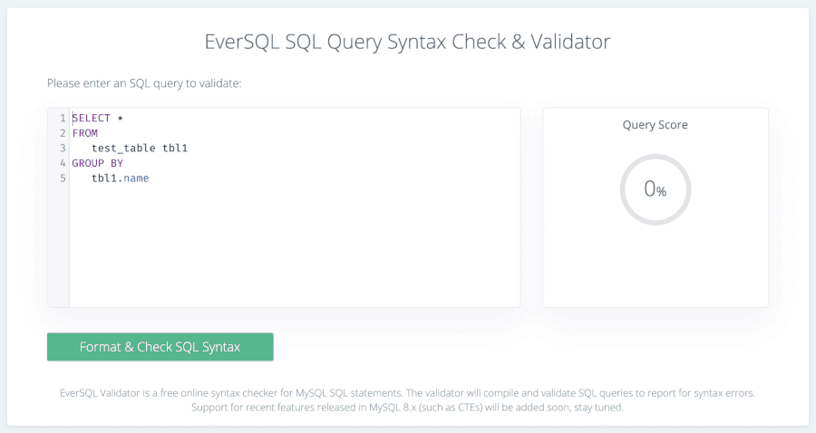 Vérificateur de syntaxe EverSQL